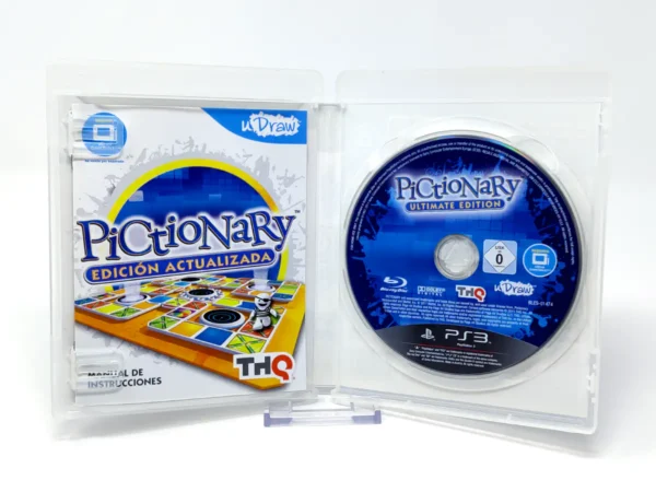 Interior del juego Pictionary: Edición Actualizada (ESP) para PlayStation 3 con disco y manual