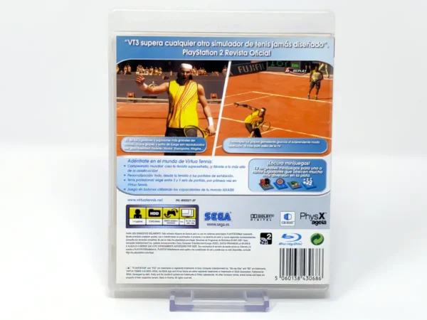 Parte trasera de Virtua Tennis 3 (ESP) para PlayStation 3, edición PAL España