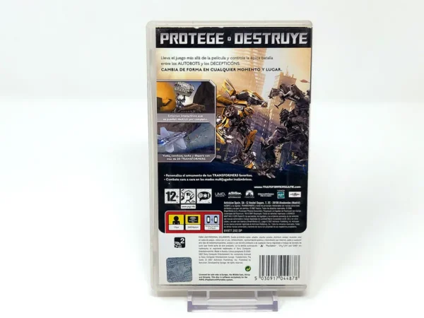 Parte trasera de Transformers: The Game (ESP) para PSP, edición PAL España