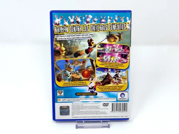 Parte trasera de Rayman: Raving Rabbids (ESP) para PlayStation 2, edición PAL España