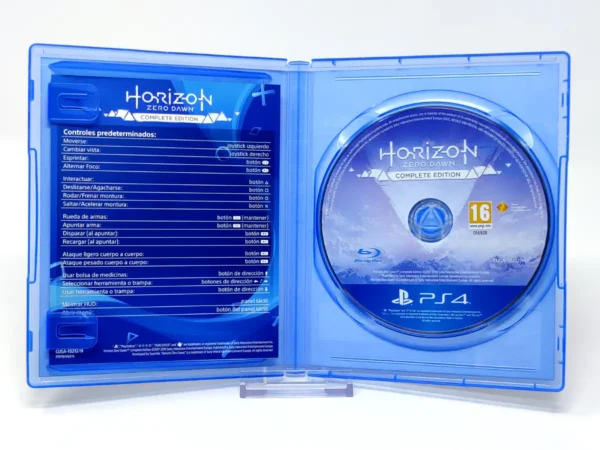 Interior del juego Horizon Zero Dawn: Complete Edition (ESP) (v1) (PS Hits) para PlayStation 4 con disco y manual