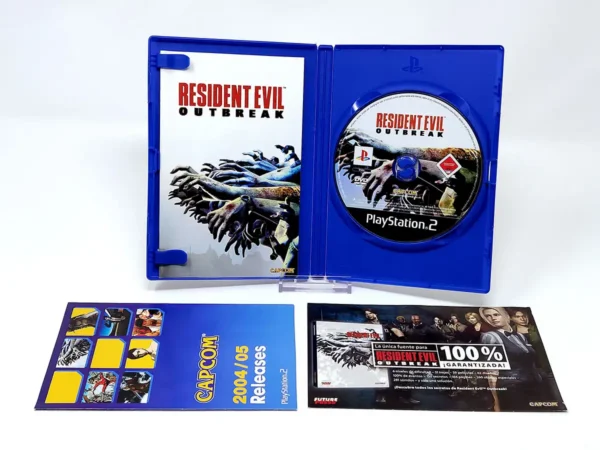 Interior del juego Resident Evil: Outbreak (ESP) para PlayStation 2 con disco y manual