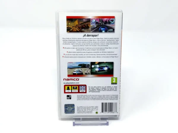 Parte trasera de Ridge Racer (ESP) (Essentials) para PSP, edición PAL España