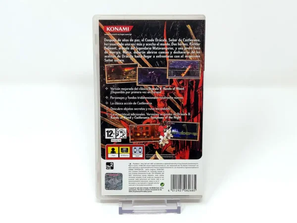 Parte trasera de Castlevania: The Dracula X Chronicles (ESP) para PSP, edición PAL España