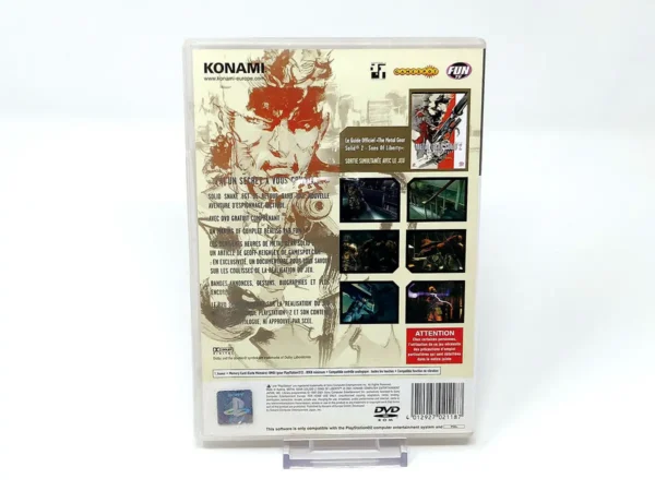 Parte trasera de Metal Gear Solid 2: Sons of Liberty (FRA) para PlayStation 2, edición PAL Francia