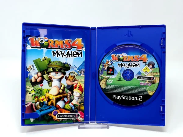 Interior del juego Worms 4: Mayhem (FRA) (v2) para PlayStation 2 con disco y manual