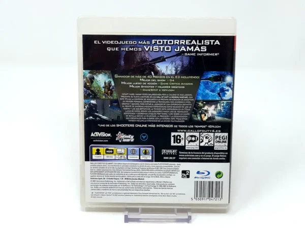 Parte trasera de Call of Duty 4: Modern Warfare (ESP) para PlayStation 3, edición PAL España