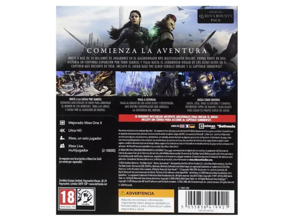Parte trasera de The Elder Scrolls Online: Summerset (ESP) para XBOX One, edición PAL España