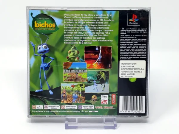 Parte trasera de Disney/Pixar Bichos: Una Aventura en Miniatura (ESP) para PlayStation 1, edición PAL España