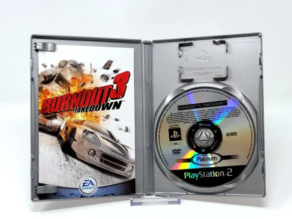 Interior del juego Burnout 3: Takedown (ESP) (Platinum) para PlayStation 2 con disco y manual