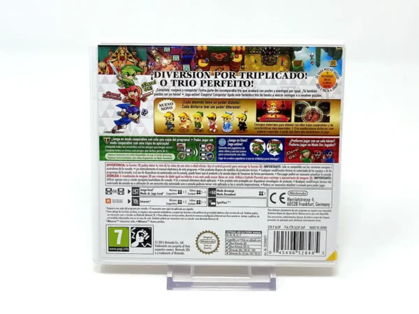 Parte trasera de The Legend of Zelda: Tri Force Heroes (ESP) para Nintendo 3DS, edición PAL España