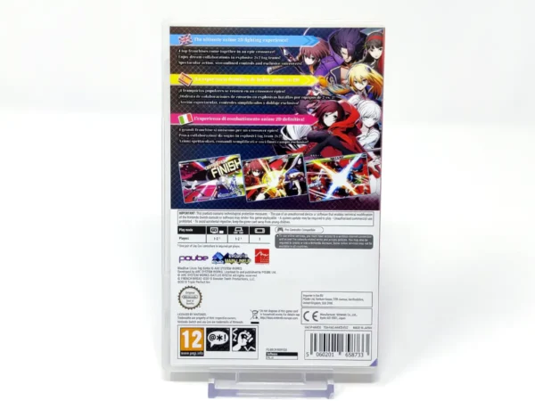 Parte trasera de BlazBlue: Cross Tag Battle (ESP) para Nintendo Switch, edición PAL España