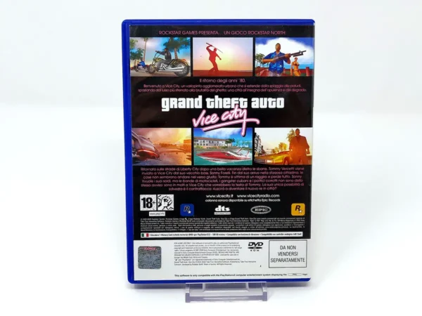 Parte trasera de Grand Theft Auto: Vice City (ITA) para PlayStation 2, edición PAL Italia