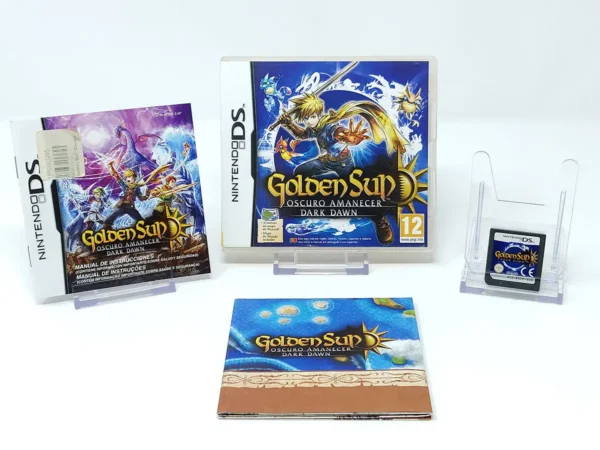 Interior del juego Golden Sun: Dark Dawn (ESP) para Nintendo DS con disco y manual