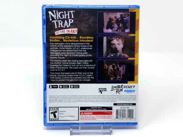 Parte trasera de Night Trap (USA) (Limited Run) (Precintado) para PlayStation 5, edición NTSC USA