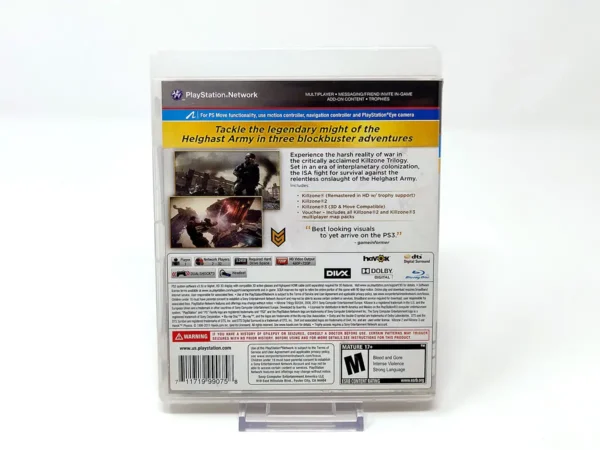 Parte trasera de Killzone Trilogy (USA) para PlayStation 3, edición NTSC USA