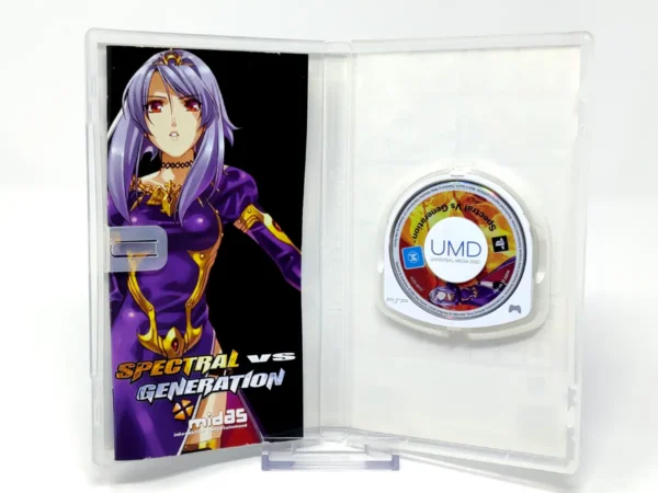 Interior del juego Spectral vs. Generation (ESP) para PSP con disco y manual