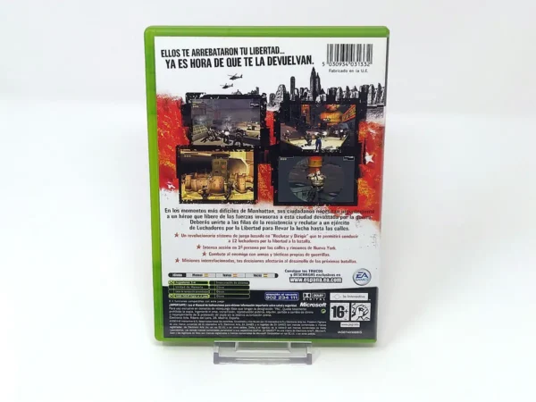 Parte trasera de Freedom Fighters (ESP) para XBOX, edición PAL España