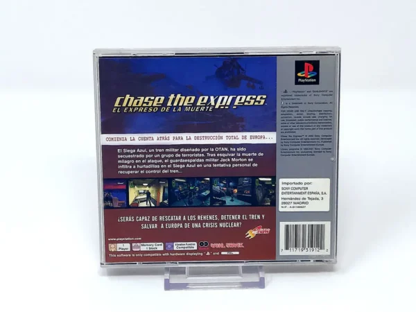 Parte trasera de Chase the Express: El Expreso de la Muerte (ESP) (Platinum) para PlayStation 1, edición PAL España