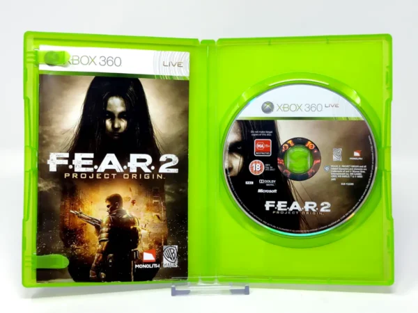 Interior del juego F.E.A.R. 2: Project Origin (ESP) para XBOX 360 con disco y manual