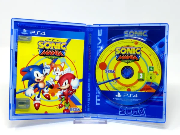 Interior del juego Sonic Mania Plus (ESP) para PlayStation 4 con disco y manual