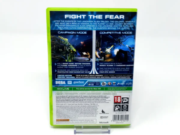 Parte trasera de Aliens: Colonial Marines (Limited Edition) (UK) para XBOX 360, edición PAL UK
