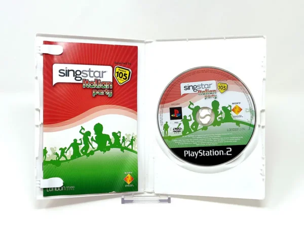 Interior del juego SingStar Italian Party (ITA) para PlayStation 2 con disco y manual