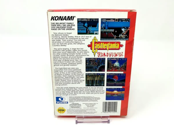 Parte trasera de Castlevania: Bloodlines (USA) para Sega Mega Drive, edición NTSC USA