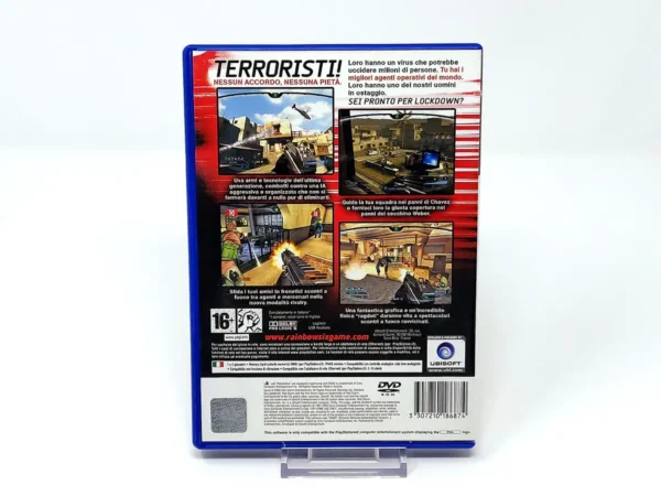 Parte trasera de Tom Clancy's Rainbow Six: Lockdown (ITA) para PlayStation 2, edición PAL Italia