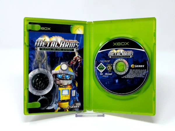 Interior del juego Metal Arms: Glitch in the System (ESP) para XBOX con disco y manual