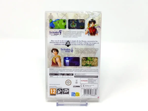 Parte trasera de Suikoden 1 y 2 HD Remaster (Edición Día Uno) (ESP) (Precintado) para Nintendo Switch, edición PAL España