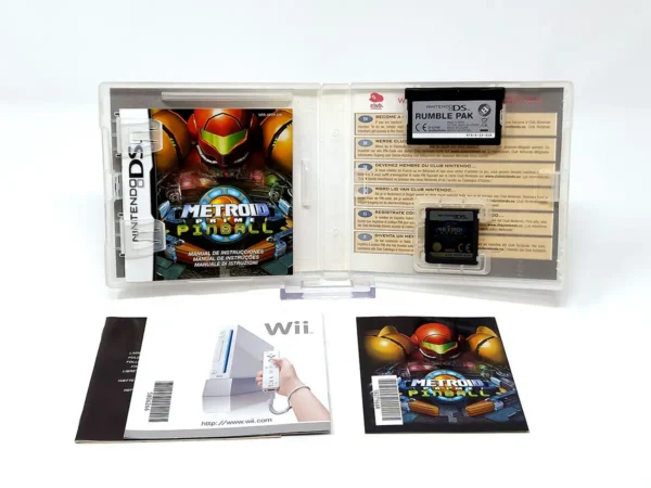 Interior del juego Metroid Prime: Pinball (ESP) para Nintendo DS con disco y manual