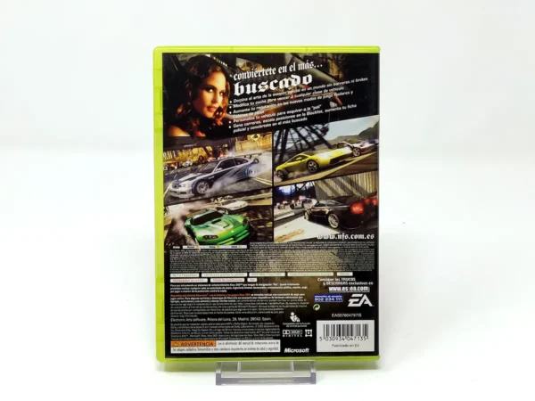 Parte trasera de Need for Speed: Most Wanted (ESP) para XBOX 360, edición PAL España
