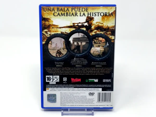 Parte trasera de Sniper Elite (ESP) para PlayStation 2, edición PAL España