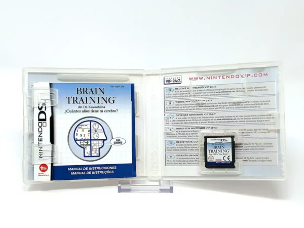 Interior del juego Brain Training del Dr. Kawashima: ¿Cuantos años tiene tu Cerebro? (ESP) para Nintendo DS con disco y manual