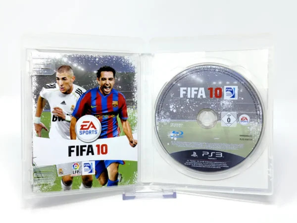 Interior del juego FIFA 10 (ESP) para PlayStation 3 con disco y manual