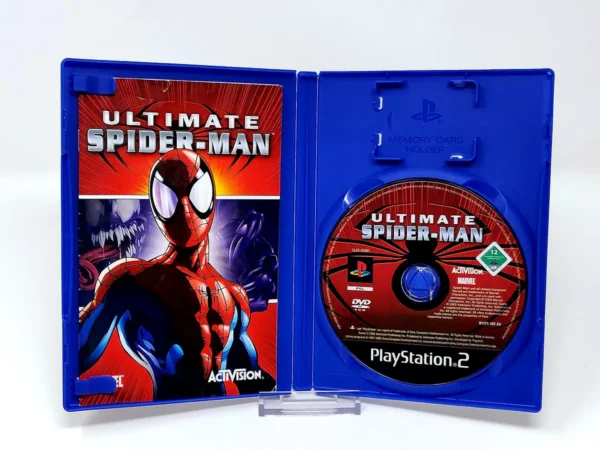 Interior del juego Ultimate Spider-Man (ESP) para PlayStation 2 con disco y manual