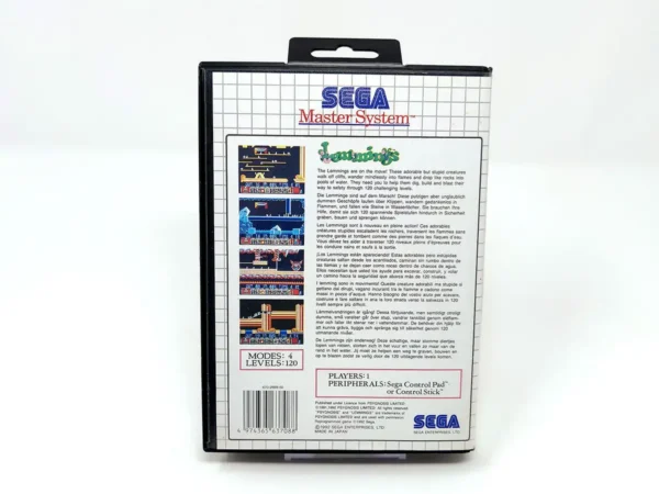 Parte trasera de Lemmings (ESP) para Sega Master System, edición PAL España