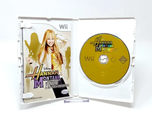 Interior del juego Disney Hannah Montana: ¡Únete a su Gira Mundial! (ESP) para Nintendo Wii con disco y manual