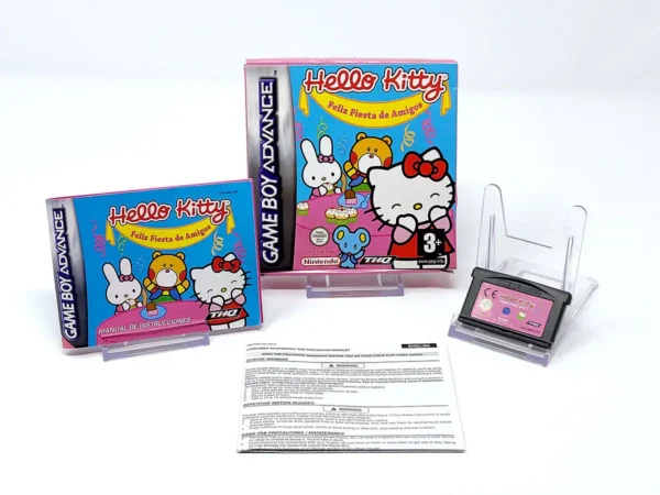 Interior del juego Hello Kitty: Feliz Fiesta de Amigos (ESP) para Nintendo Game Boy Advance con disco y manual