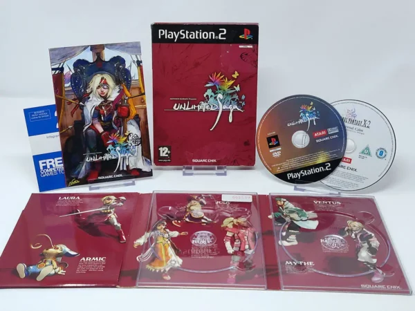 Interior del juego Unlimited Saga (ESP) para PlayStation 2 con disco y manual