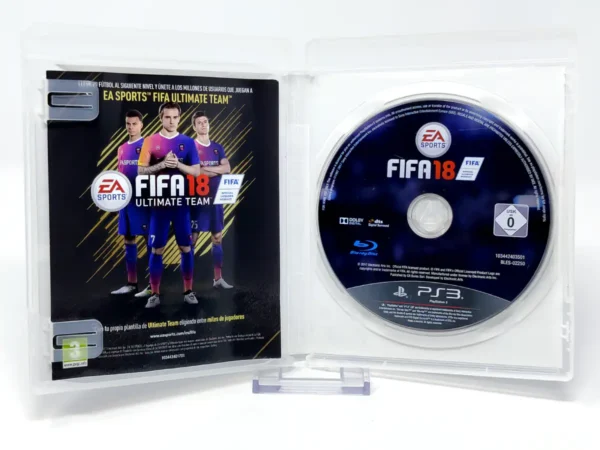 Interior del juego FIFA 18: Legacy Edition (ESP) para PlayStation 3 con disco y manual