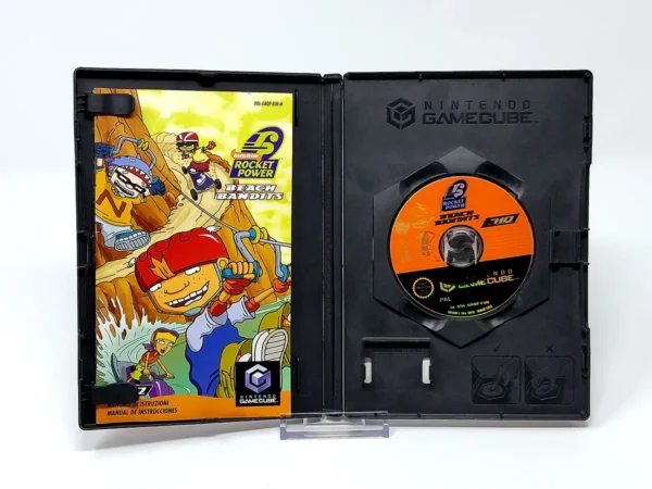 Interior del juego Nickelodeon Rocket Power: Beach Bandits (ESP) para Nintendo GameCube con disco y manual