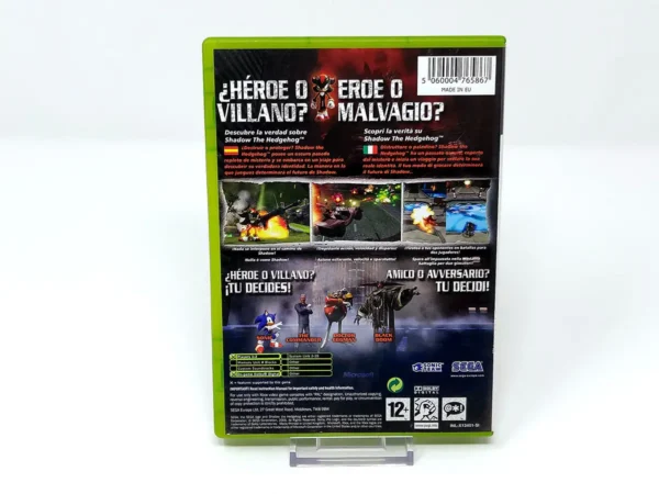 Parte trasera de Shadow the Hedgehog (ESP) para XBOX, edición PAL España