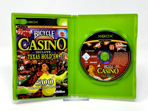 Interior del juego Bicycle Casino Includes: Texas Hold'em (ESP) para XBOX con disco y manual
