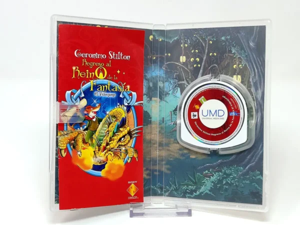 Interior del juego Geronimo Stilton: Return to the Kingdom of Fantasy: The Videogame (ESP) para PSP con disco y manual