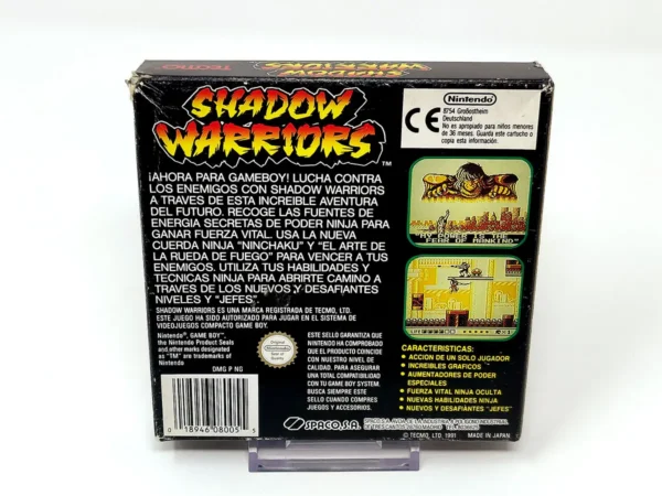 Parte trasera de Shadow Warriors (ESP) para Nintendo Game Boy, edición PAL España