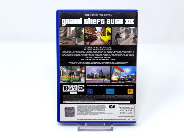 Parte trasera de Grand Theft Auto III (ESP) (v2) para PlayStation 2, edición PAL España