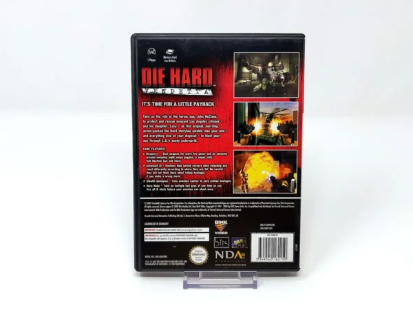 Parte trasera de Die Hard: Vendetta (UK) para Nintendo GameCube, edición PAL UK