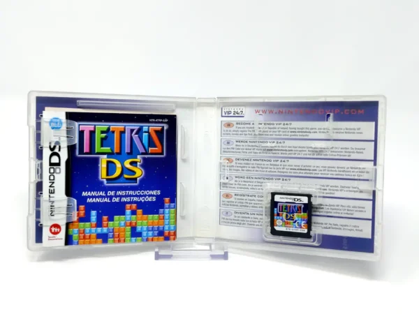 Interior del juego Tetris DS (ESP) para Nintendo DS con disco y manual